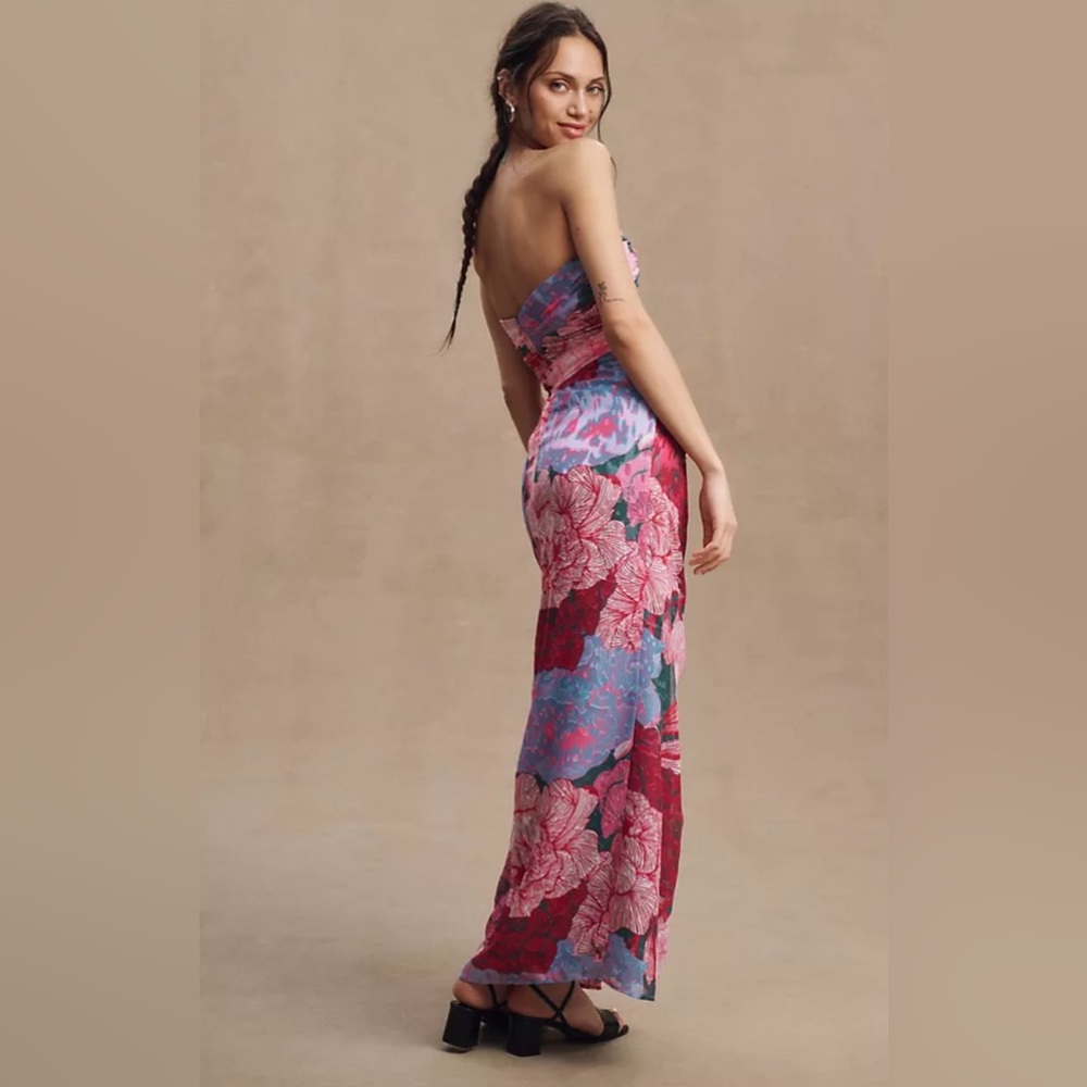 Hutch Julietta Strapless Chiffon Side-Slit Column Gown Size 10 Anthropologie